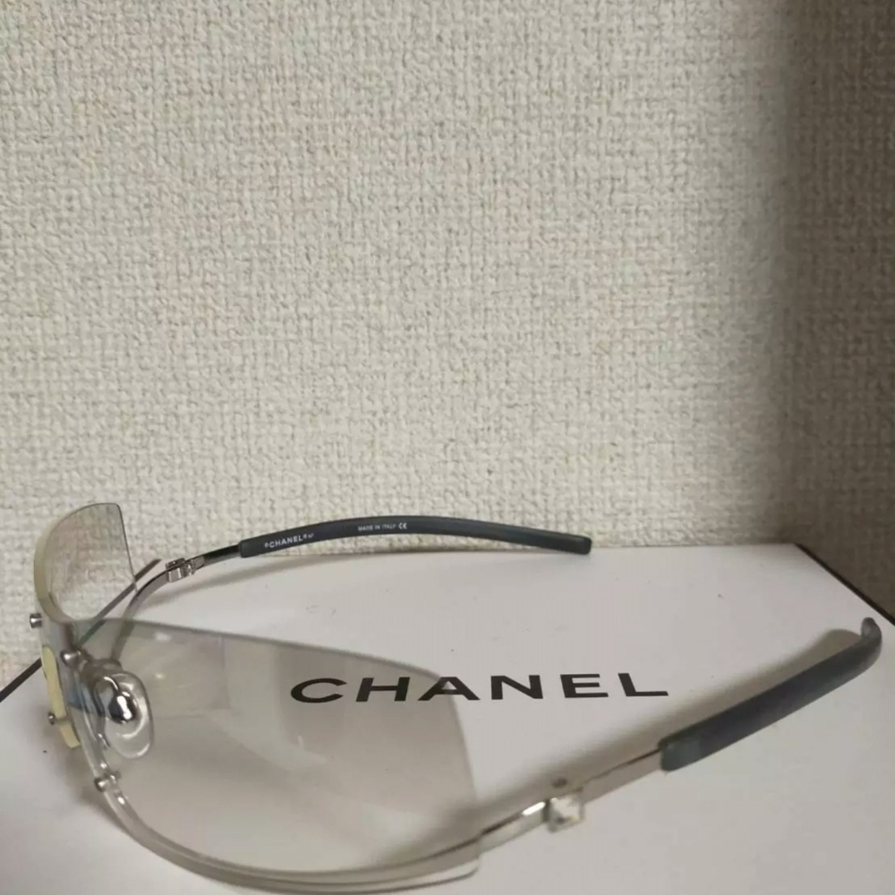 CHANEL Gray Silver Rhinestone Half Rimless Sunglasses 4066-B Authenic